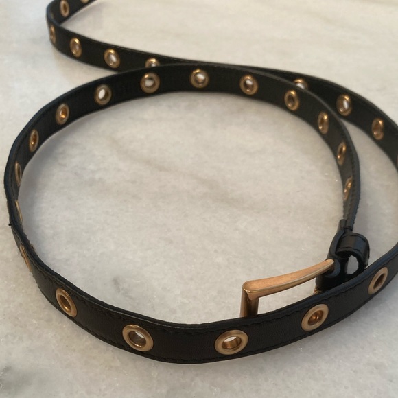 Prada Black Leather Belt with Gold Eyelets main image 11